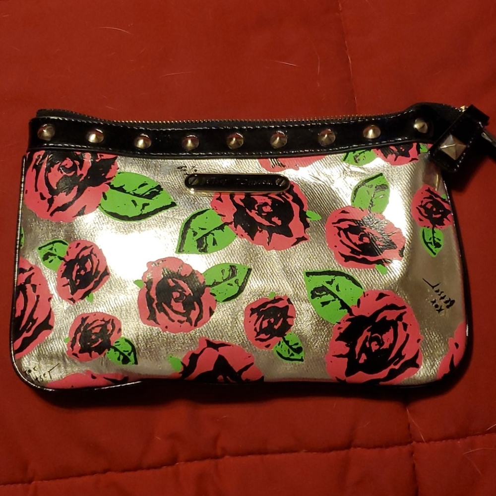🌟Betsey Johnson Rose Foiled Studded Clutch